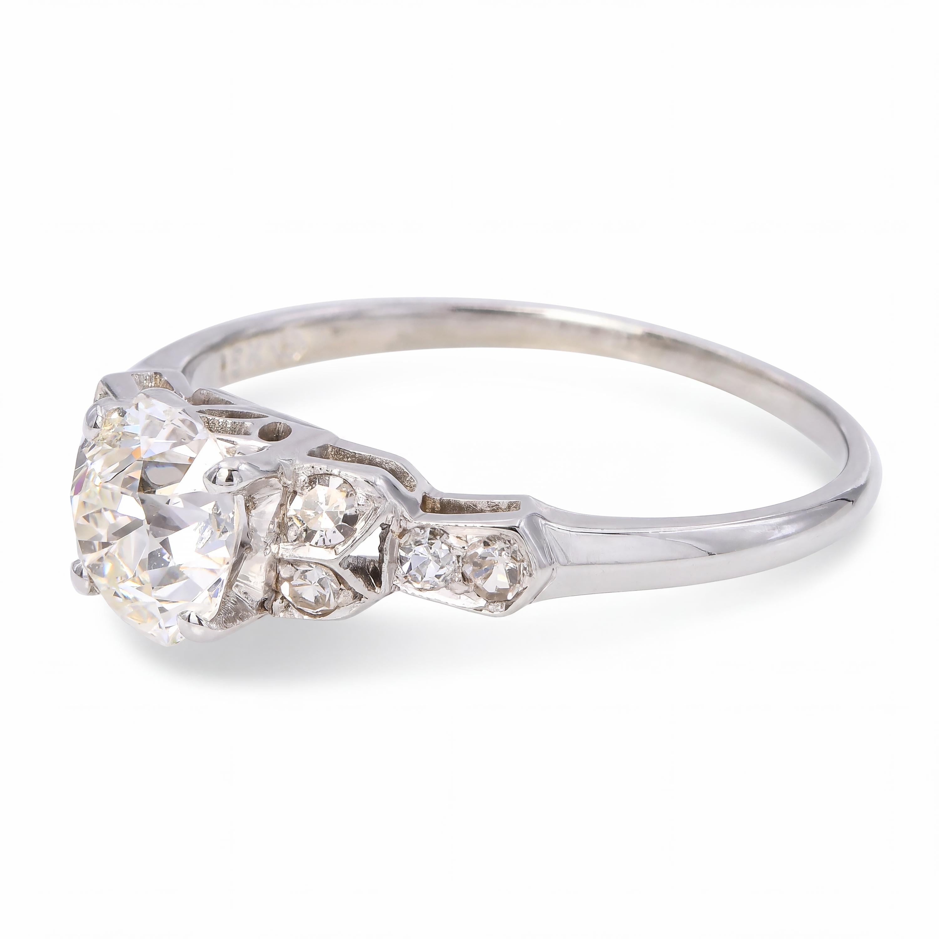 Vintage Le Reine 17k White Gold .93ct Old Euro Diamond Engagement Ring