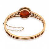 Antique 14k Yellow Gold Hardstone Cameo and Pearl Hinged Cuff Bracelet