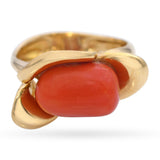 Vintage 18k Yellow Gold Red Coral Floral Ring