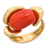 Vintage 18k Yellow Gold Red Coral Floral Ring