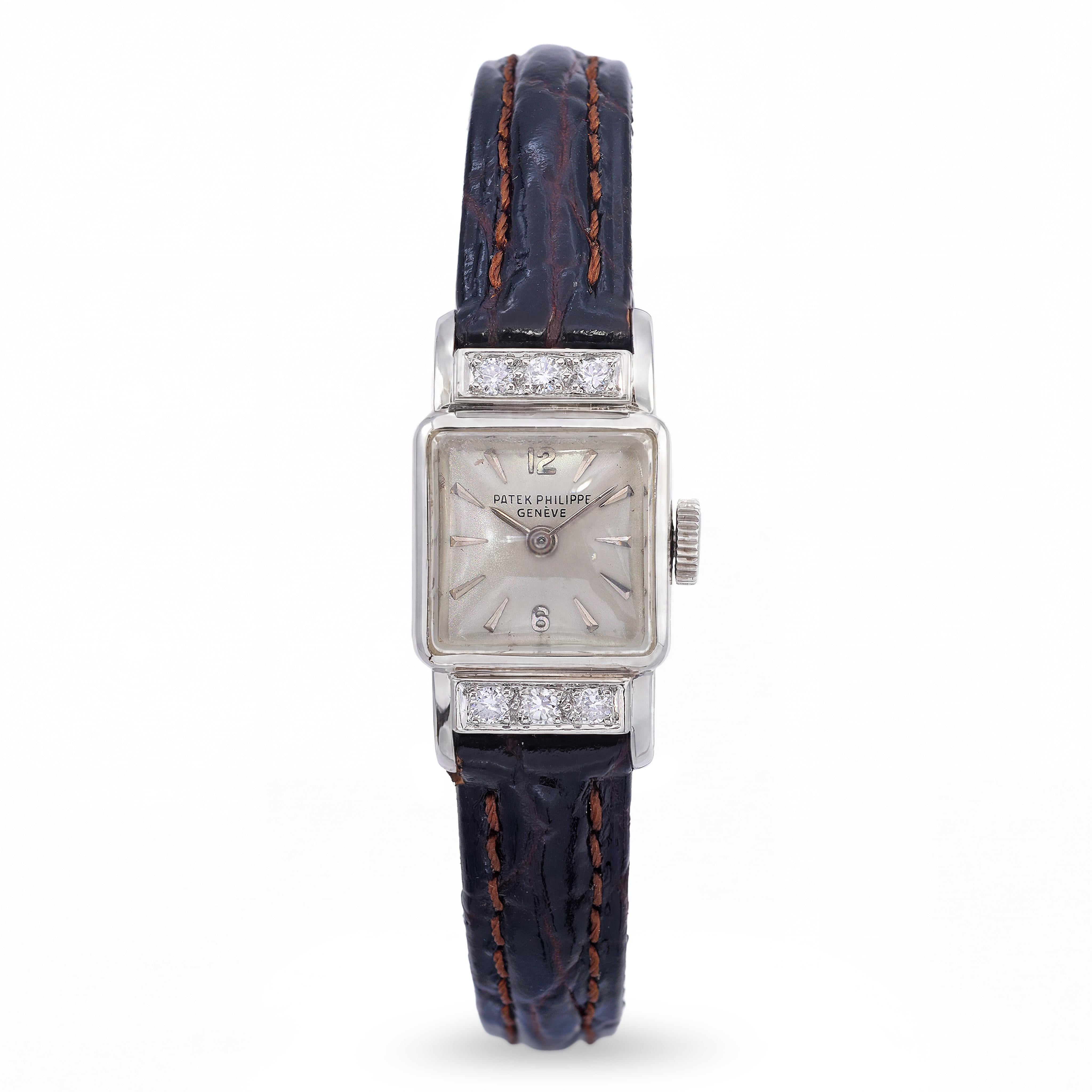 Vintage Patek Phillipe Platinum and Diamond Ladies Wristwatch Ref. 3128