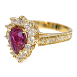 Vintage 18k Yellow Gold Ruby and Diamond Halo Ring