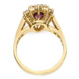 Vintage 18k Yellow Gold Ruby and Diamond Halo Ring