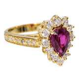 Vintage 18k Yellow Gold Ruby and Diamond Halo Ring