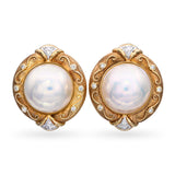 Vintage 14k Yellow Gold Mabe Pearl and Diamond Earrings
