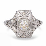Antique 18k White Gold .47ct Old Mine Cut Diamond Ring
