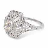 Antique 18k White Gold .47ct Old Mine Cut Diamond Ring