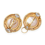 Vintage 14k Yellow Gold Mabe Pearl and Diamond Earrings