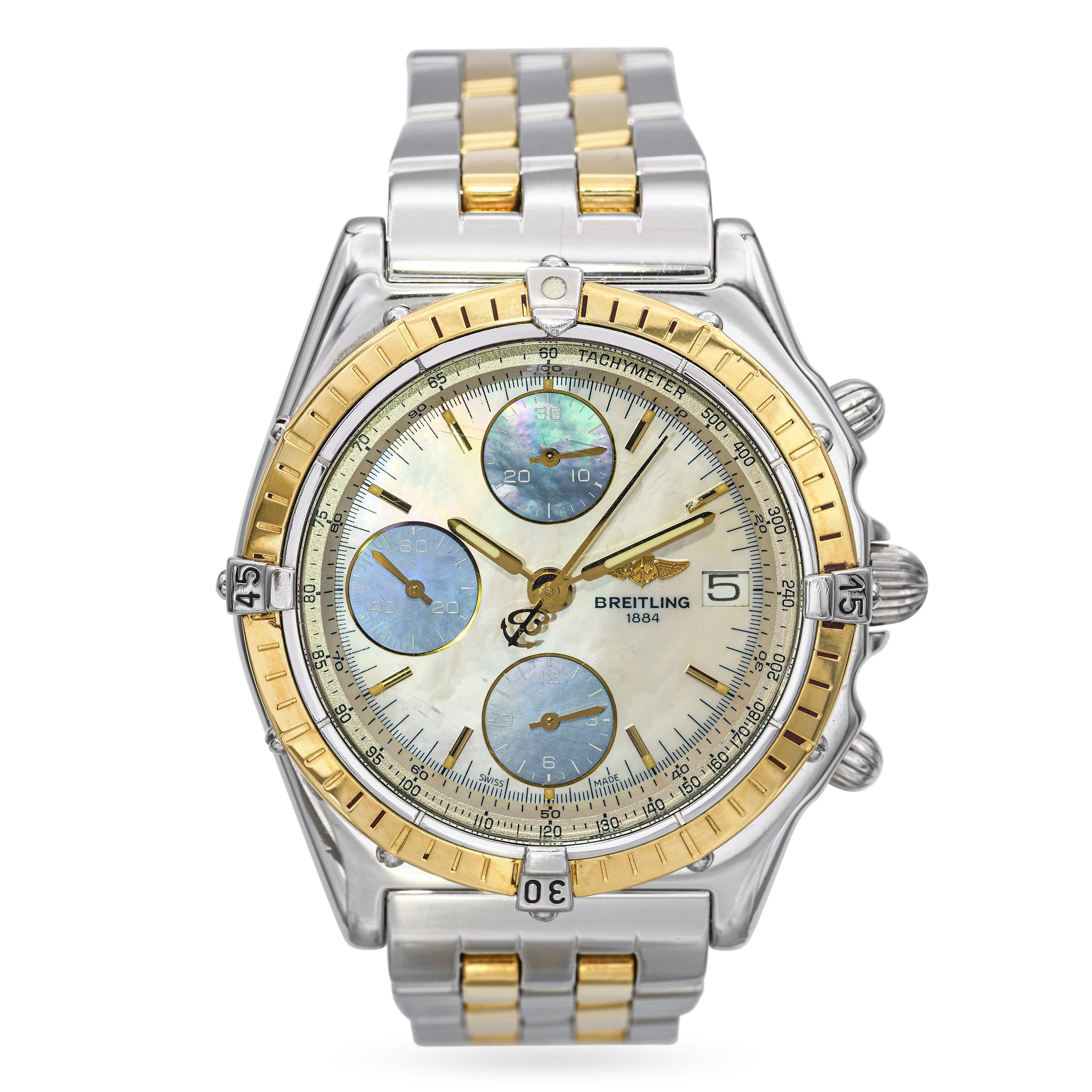 Breitling 18K Gold/Steel Chronomat GT Mother Of Pearl Dial D13050 Men's Watch