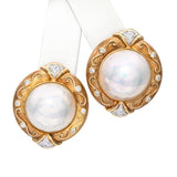 Vintage 14k Yellow Gold Mabe Pearl and Diamond Earrings