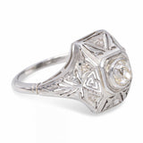 Antique 18k White Gold .47ct Old Mine Cut Diamond Ring