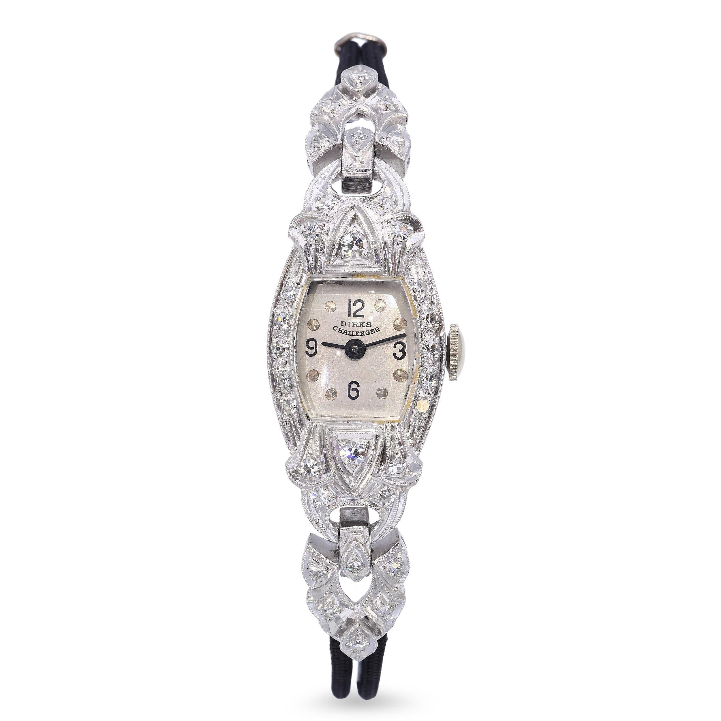 Vintage Platinum Eterna Birks Challenger Diamond Ladies Watch