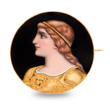 Antique Victorian 16k Yellow Gold Joan of Arc Enamel Brooch