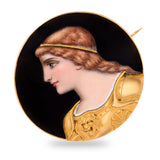 Antique Victorian 16k Yellow Gold Joan of Arc Enamel Brooch