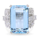 Vintage 14k White Gold 13.91ct Aquamarine and Diamond Statement Ring