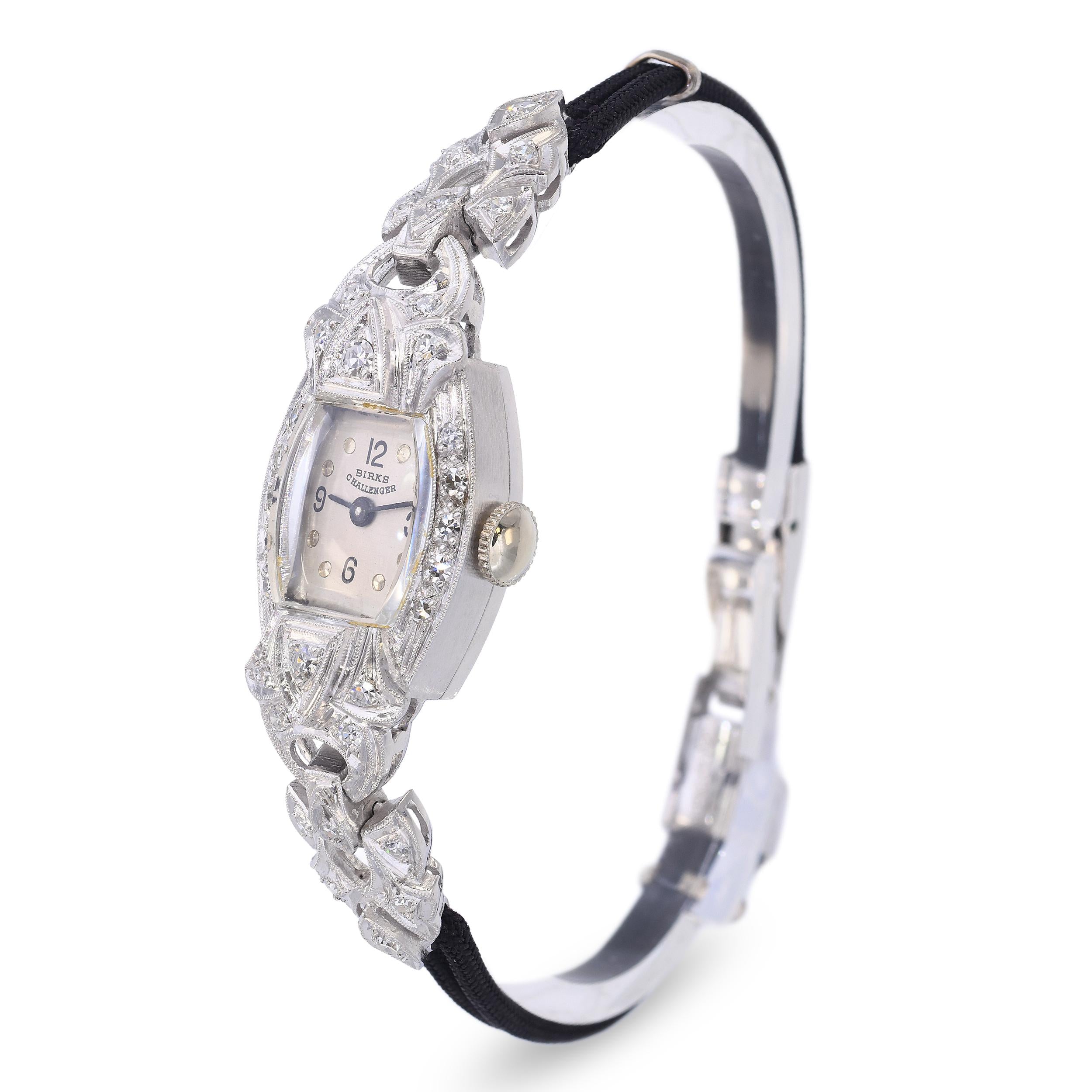 Vintage Platinum Eterna Birks Challenger Diamond Ladies Watch
