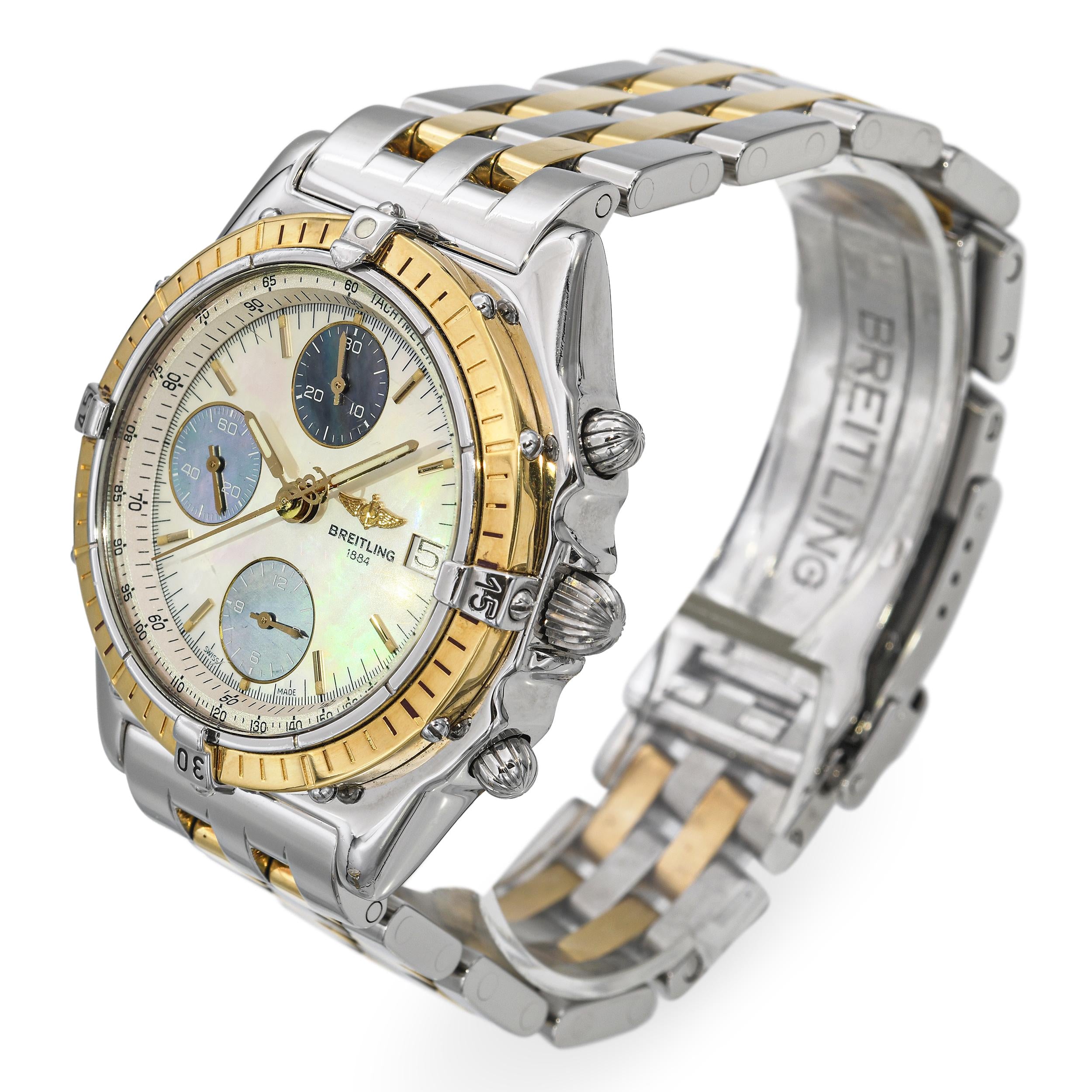 Breitling 18K Gold/Steel Chronomat GT Mother Of Pearl Dial D13050 Men's Watch