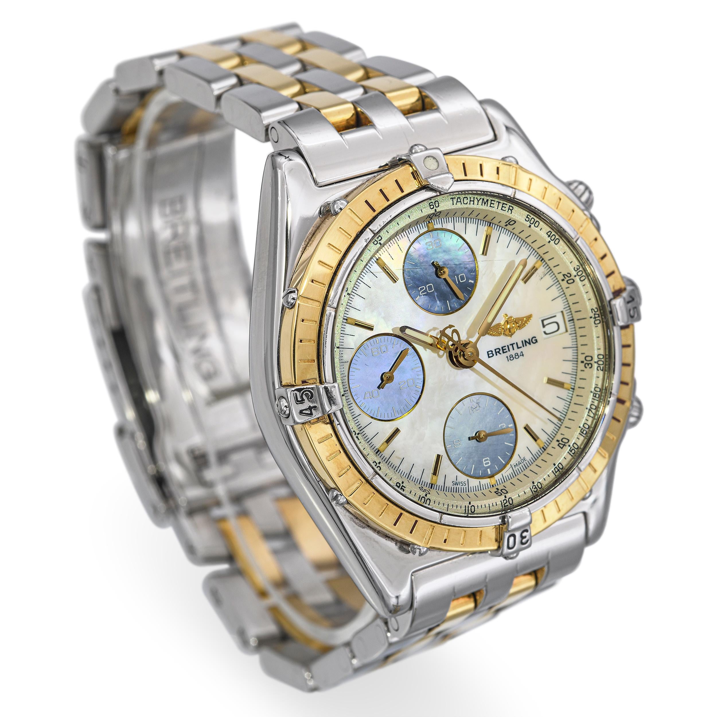 Breitling 18K Gold/Steel Chronomat GT Mother Of Pearl Dial D13050 Men's Watch