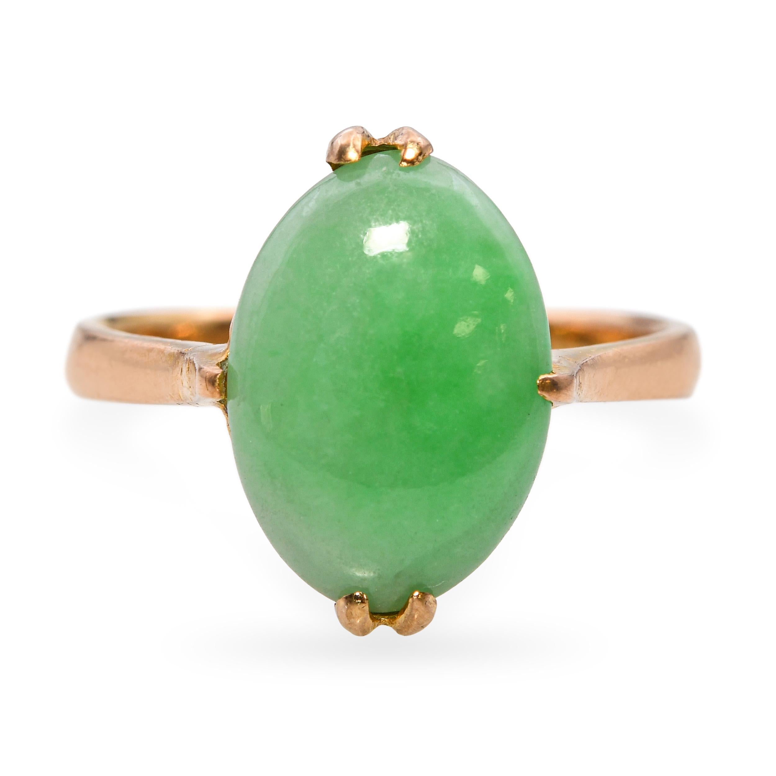 Vintage 21k Yellow Gold Green Jadeite Jade Ring