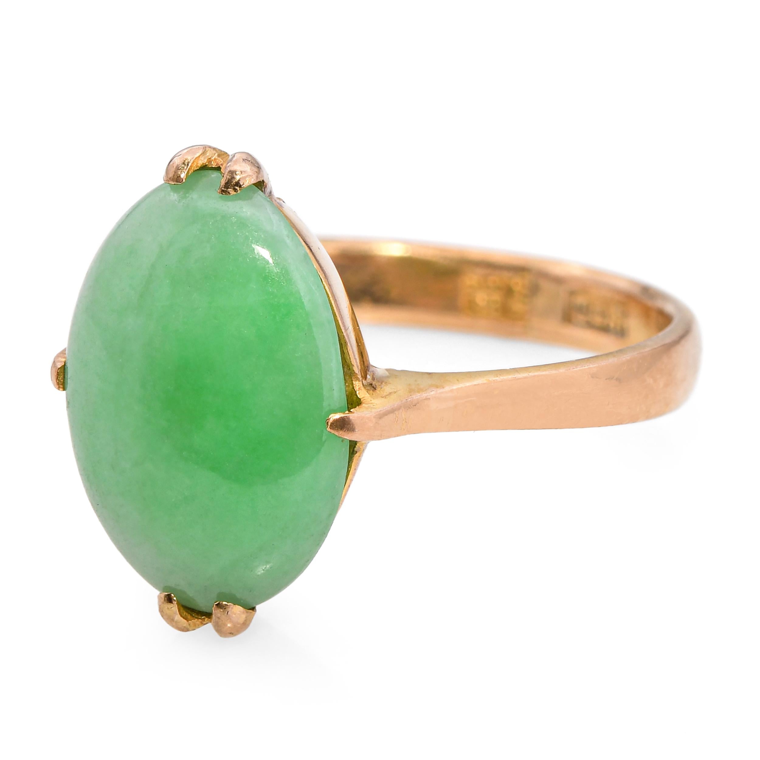 Vintage 21k Yellow Gold Green Jadeite Jade Ring