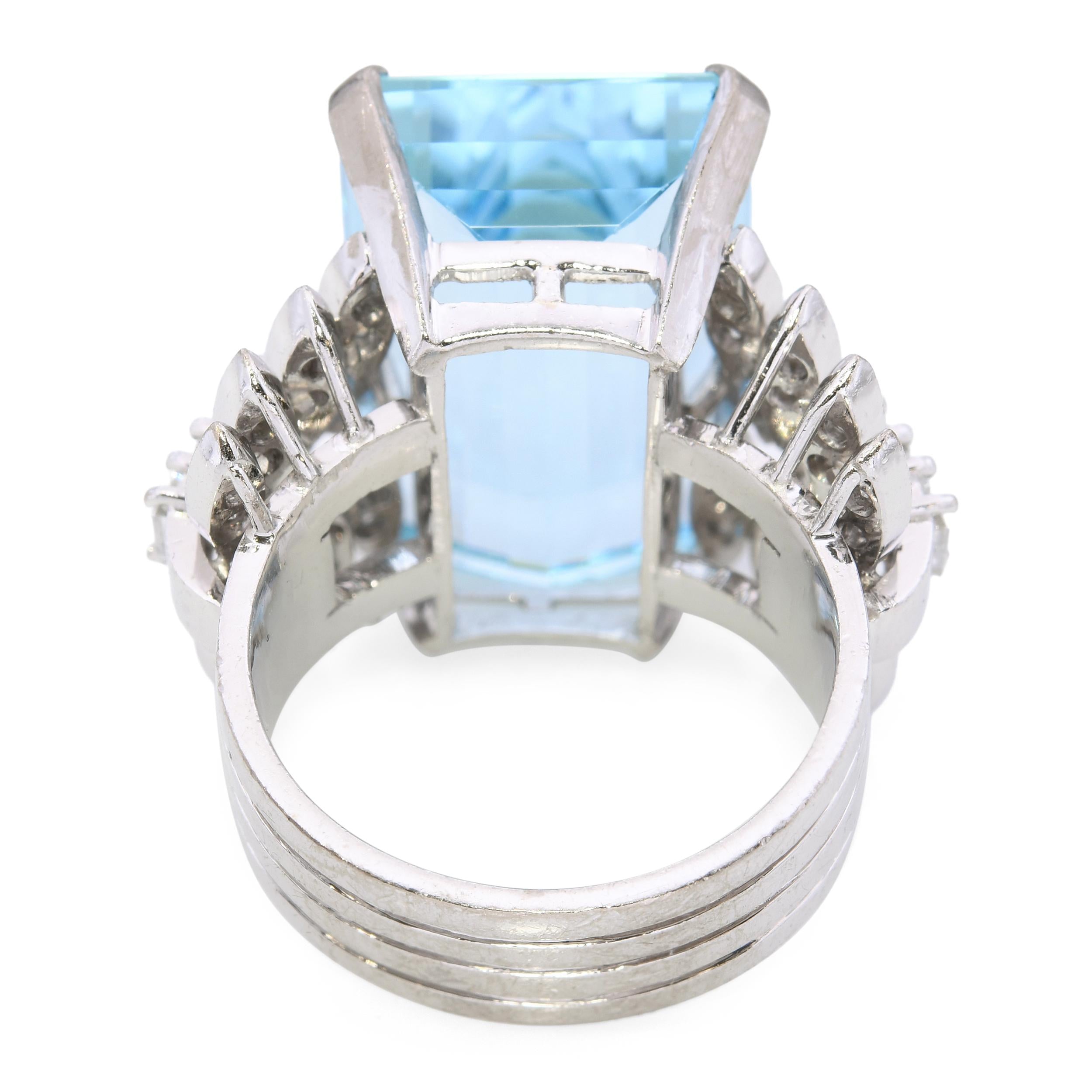 Vintage 14k White Gold 13.91ct Aquamarine and Diamond Statement Ring