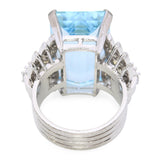 Vintage 14k White Gold 13.91ct Aquamarine and Diamond Statement Ring