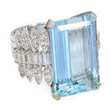 Vintage 14k White Gold 13.91ct Aquamarine and Diamond Statement Ring