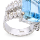 Vintage 14k White Gold 13.91ct Aquamarine and Diamond Statement Ring