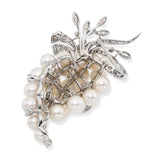 Vintage 13k White Gold Pearl and 3.01ctw Diamond Grape Cluster Brooch