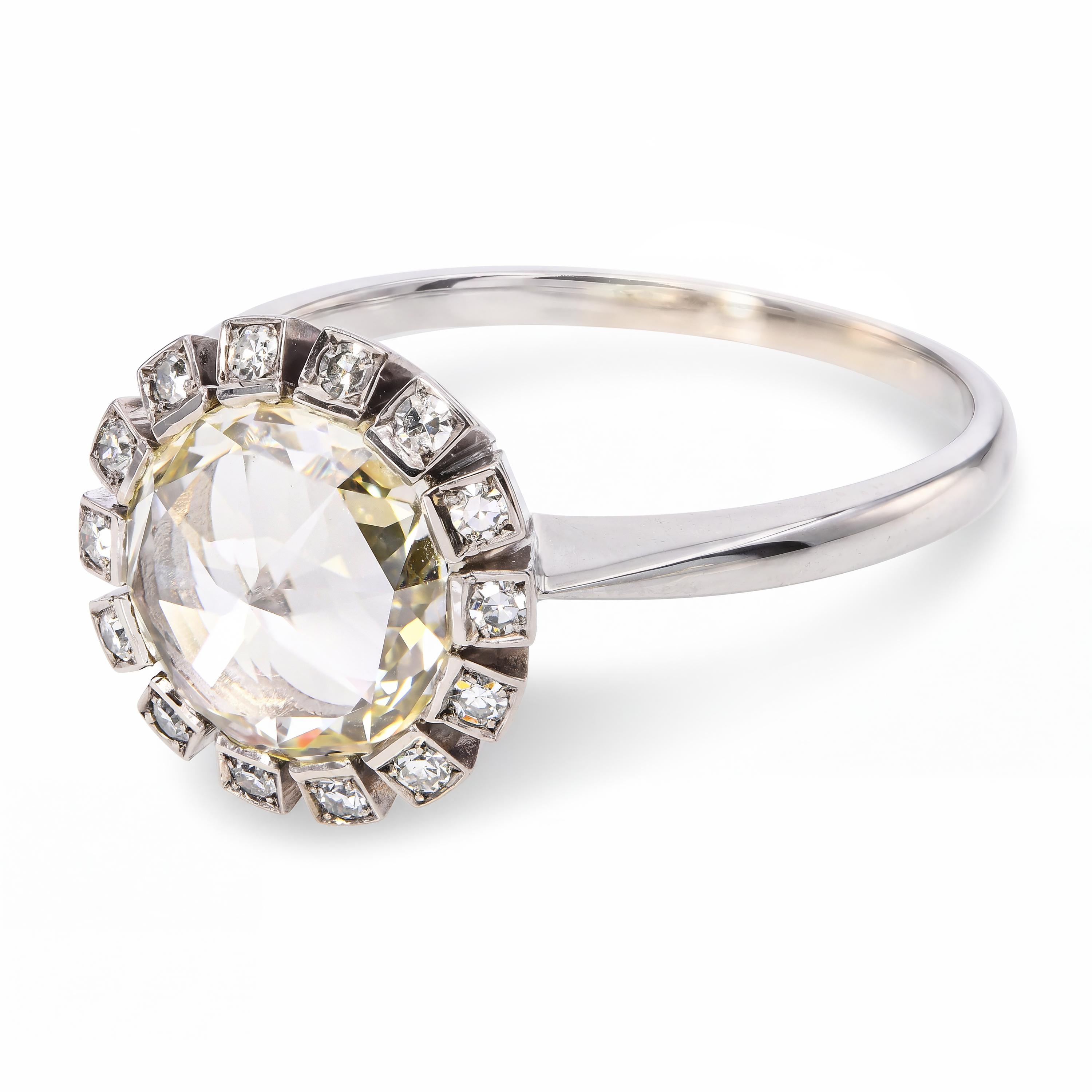 Vintage 18k White Gold GIA O-P IF 2.13ct Rose Cut Diamond Ring