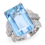 Vintage 14k White Gold 13.91ct Aquamarine and Diamond Statement Ring