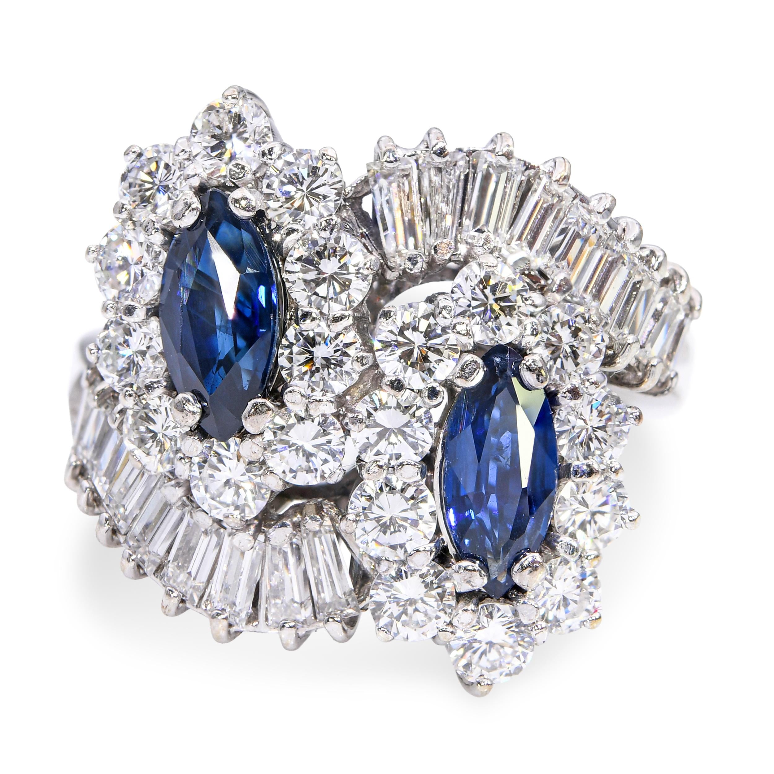 Vintage 14k White Gold Sapphire and Diamond Bypass Ring
