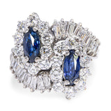 Vintage 14k White Gold Sapphire and Diamond Bypass Ring