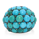 Antique 9k Rose Gold and Silver Topped Turquoise Cluster Dome Ring