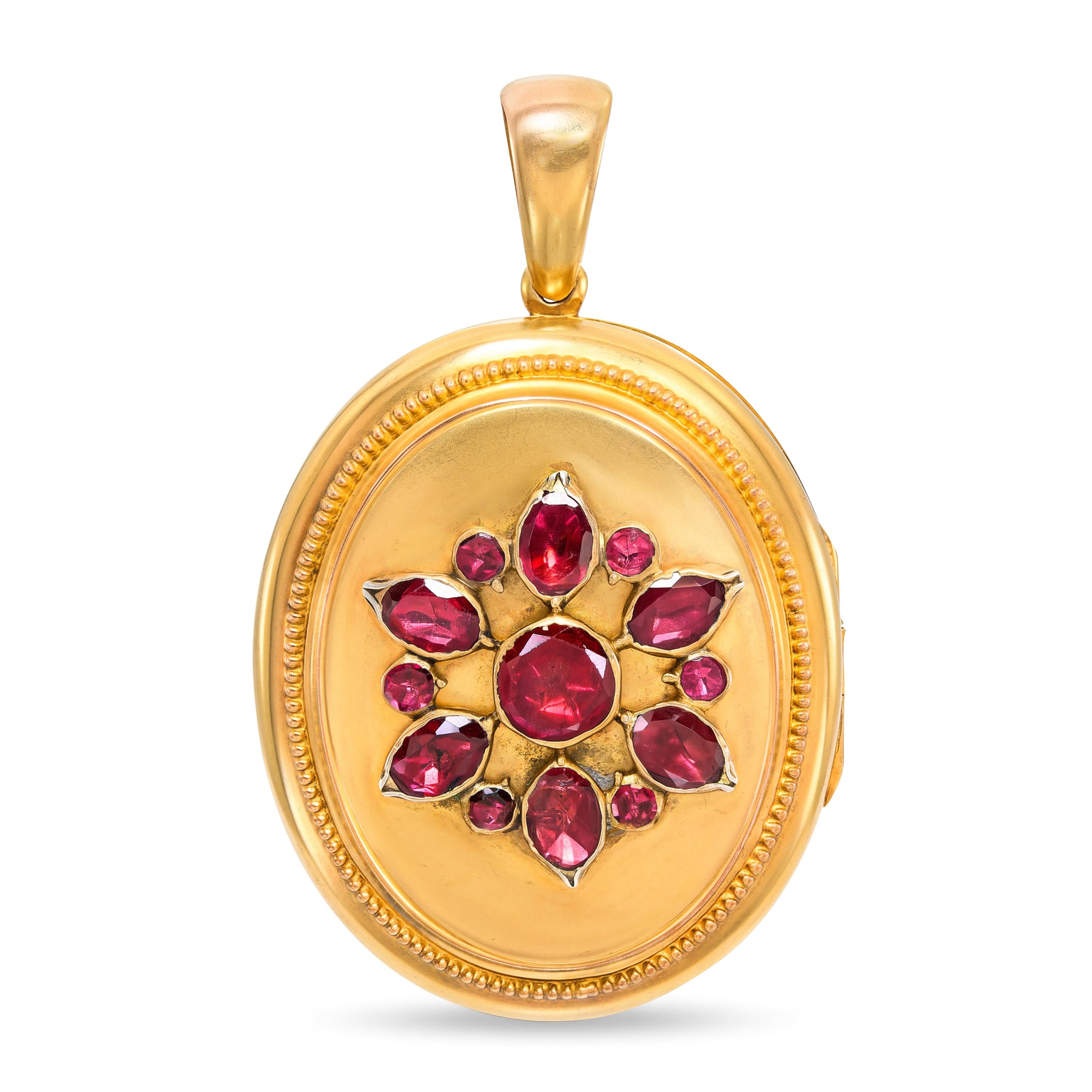 Antique Yellow Gold Foil Backed Tourmaline Floral Motif Locket