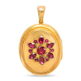 Antique Yellow Gold Foil Backed Tourmaline Floral Motif Locket