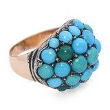 Antique 9k Rose Gold and Silver Topped Turquoise Cluster Dome Ring