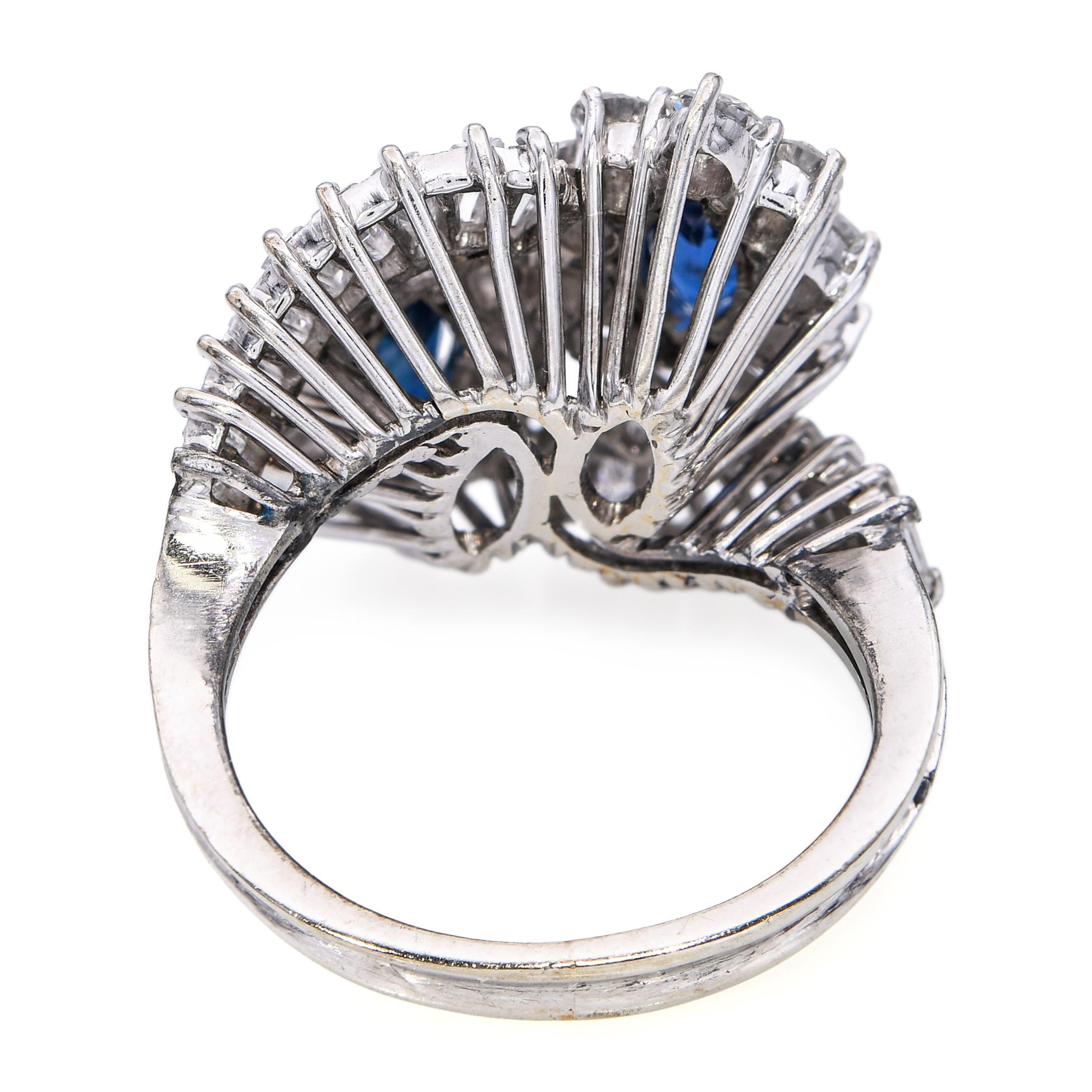 Vintage 14k White Gold Sapphire and Diamond Bypass Ring