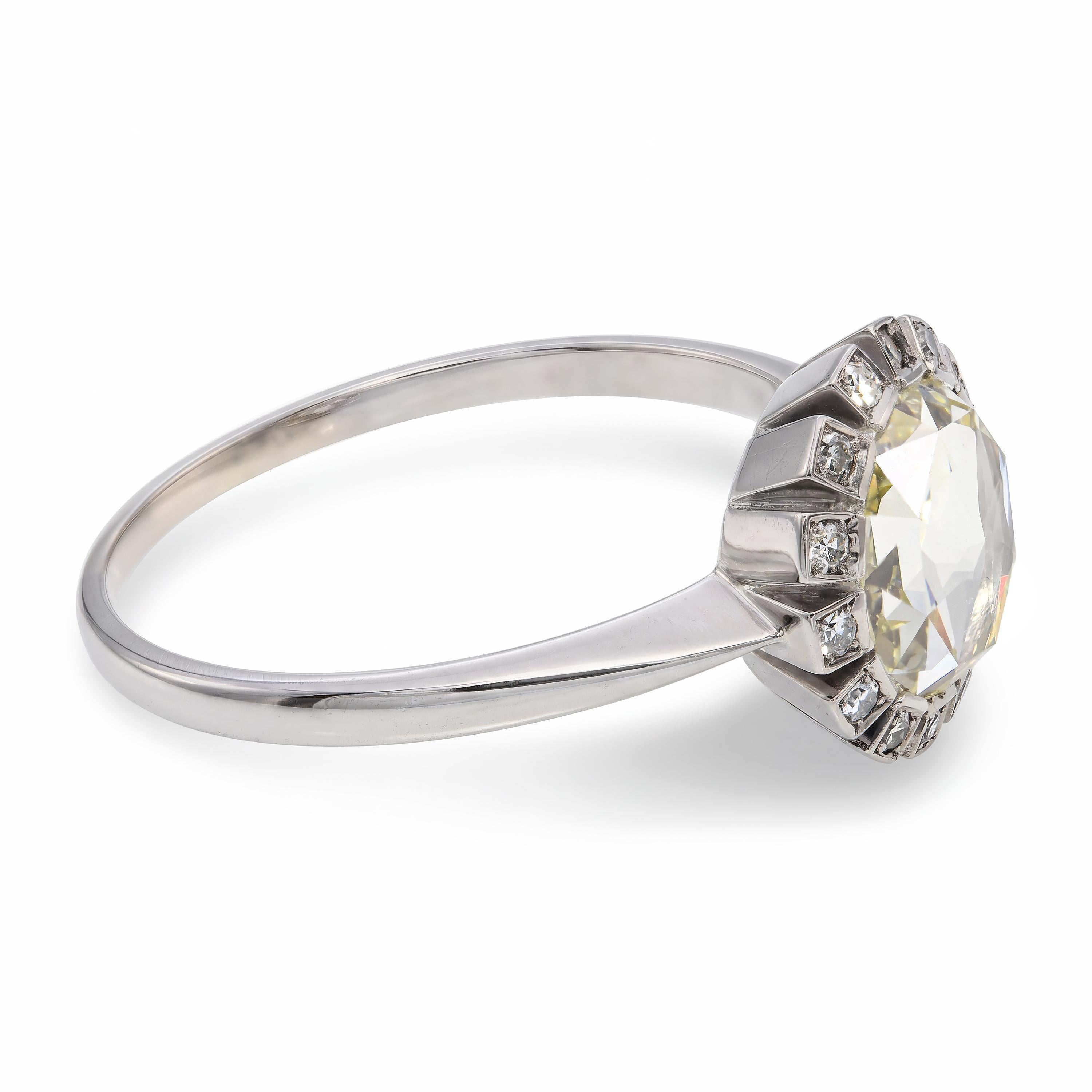 Vintage 18k White Gold GIA O-P IF 2.13ct Rose Cut Diamond Ring