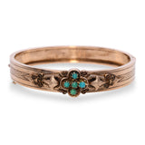 Antique Victorian 8k Rose Gold & Turquoise Floral Hinged Bangle Bracelet