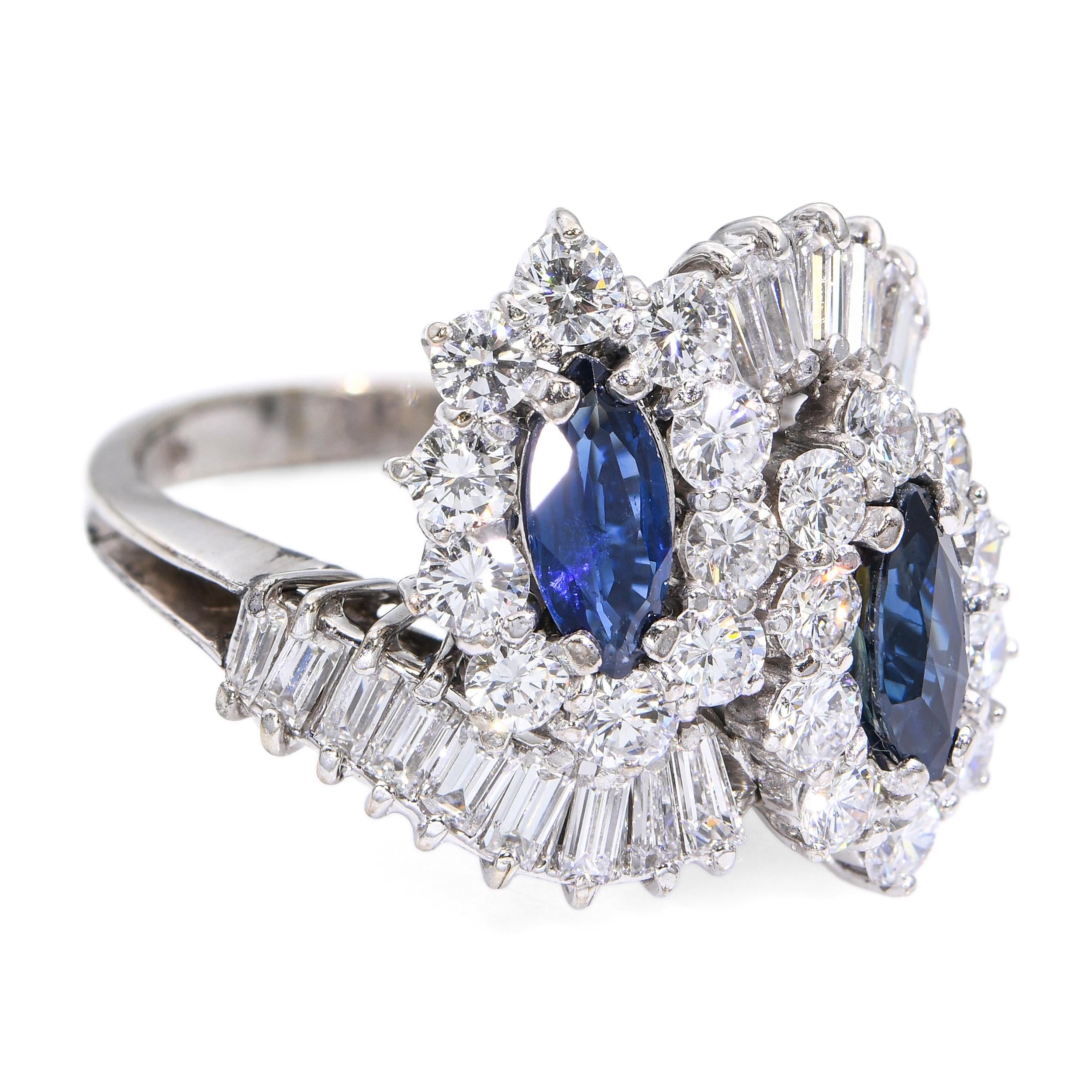 Vintage 14k White Gold Sapphire and Diamond Bypass Ring