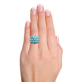 Antique 9k Rose Gold and Silver Topped Turquoise Cluster Dome Ring