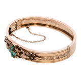Antique Victorian 8k Rose Gold & Turquoise Floral Hinged Bangle Bracelet