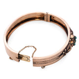 Antique Victorian 8k Rose Gold & Turquoise Floral Hinged Bangle Bracelet