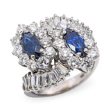 Vintage 14k White Gold Sapphire and Diamond Bypass Ring