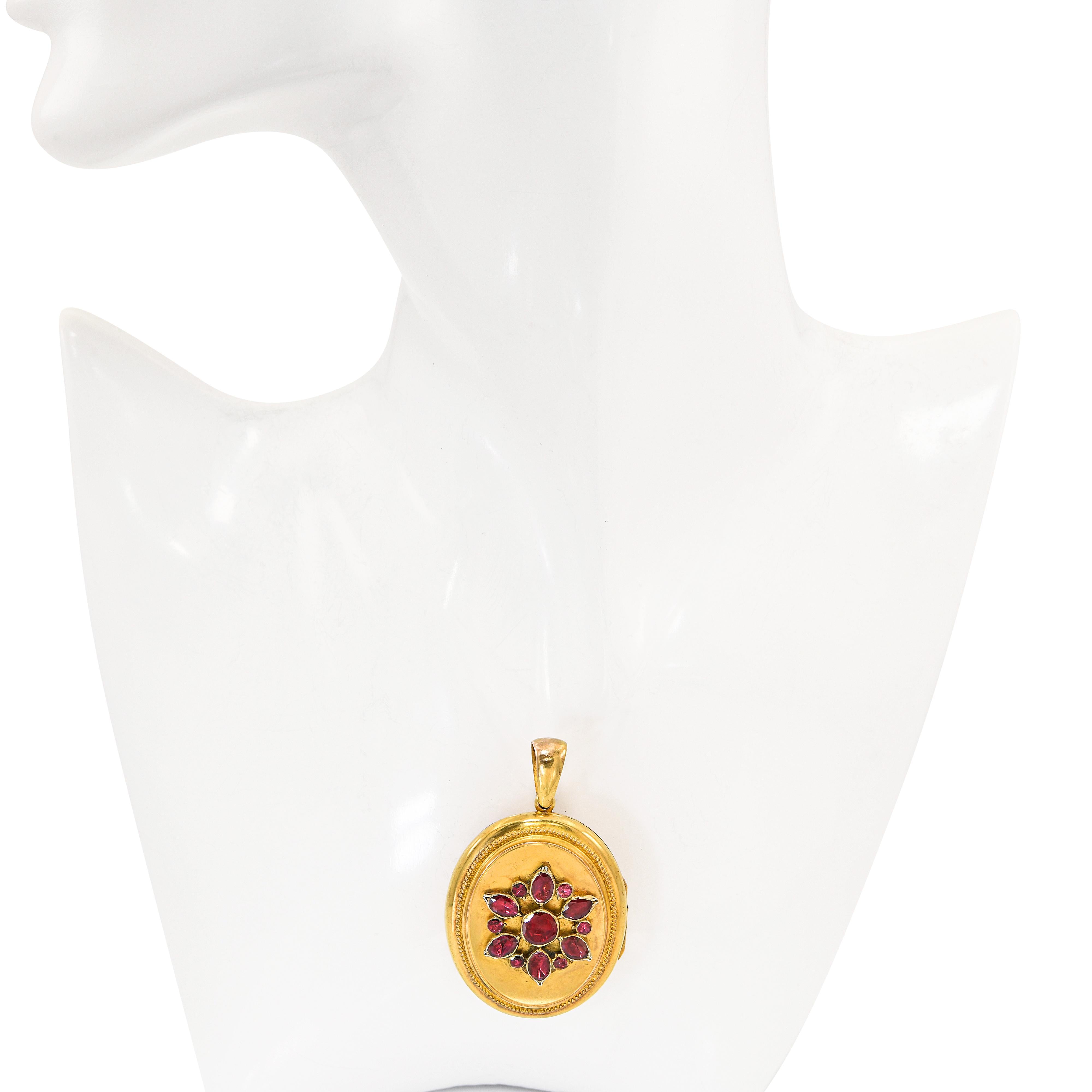 Antique Yellow Gold Foil Backed Tourmaline Floral Motif Locket