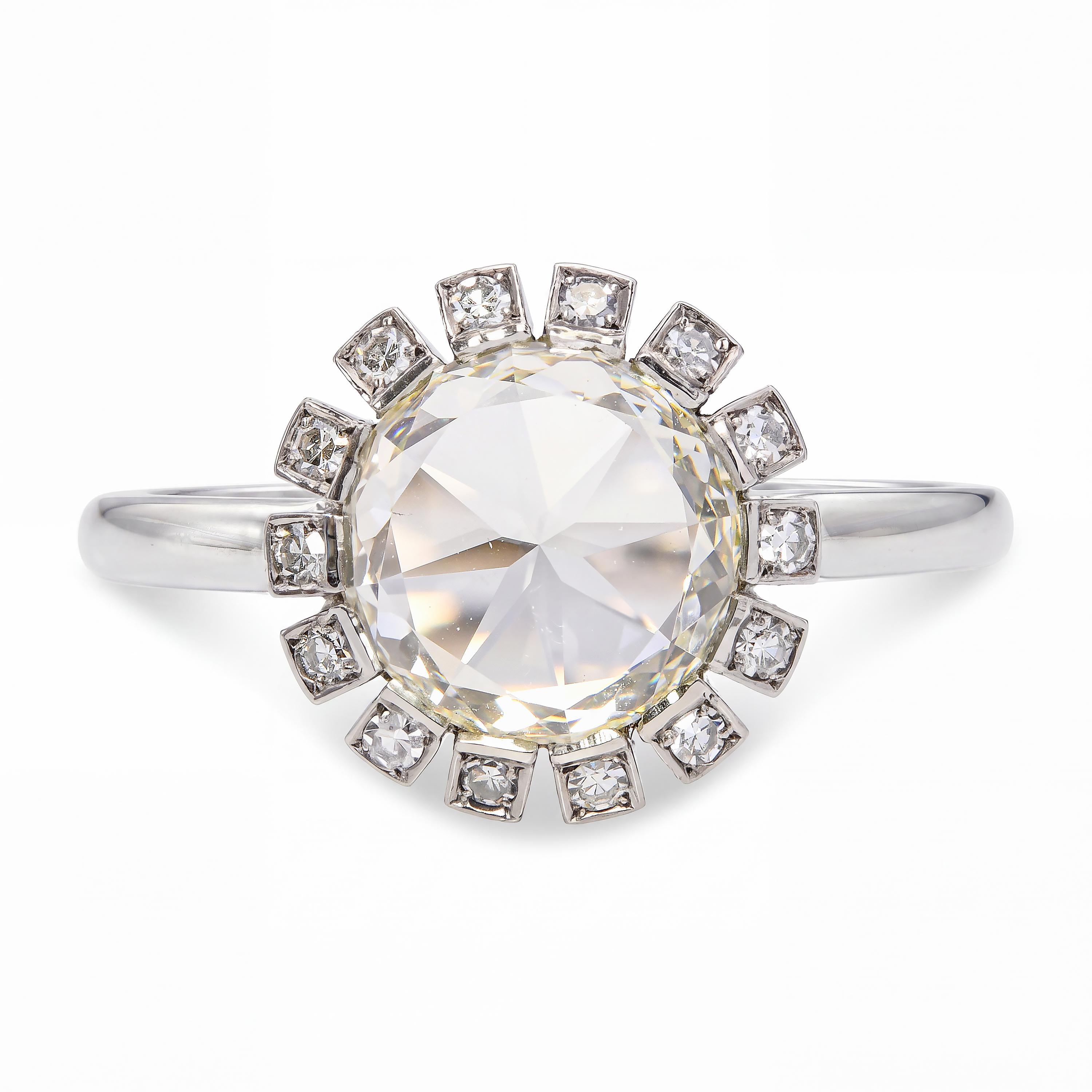 Vintage 18k White Gold GIA O-P IF 2.13ct Rose Cut Diamond Ring