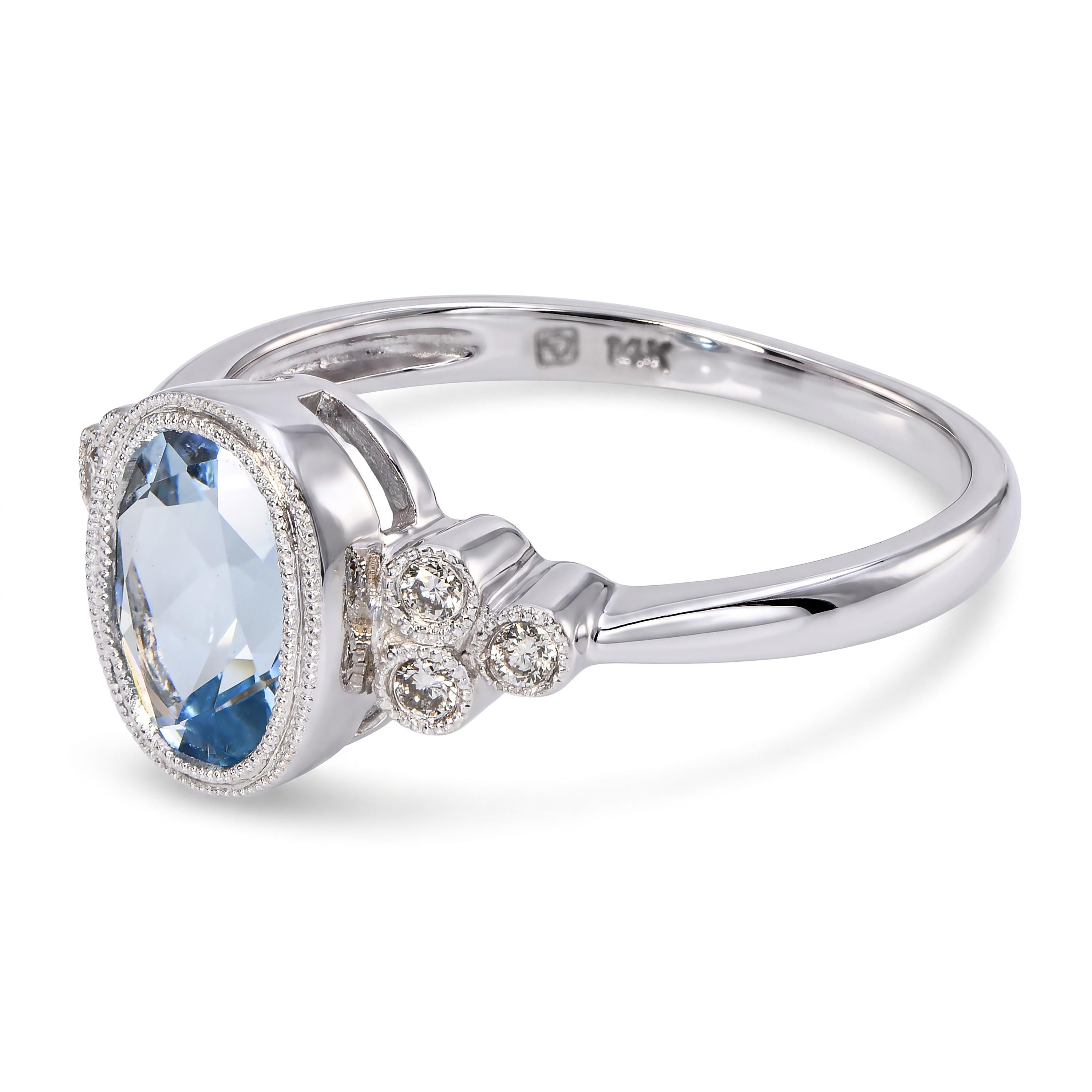 14k White Gold .85ct Aquamarine and Diamond Ring