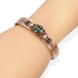 Antique Victorian 8k Rose Gold & Turquoise Floral Hinged Bangle Bracelet