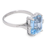 Vintage 18k White Gold 2.80ct Aquamarine and Diamond Ring